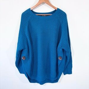 Anne French turquoise knit sweater with button detail